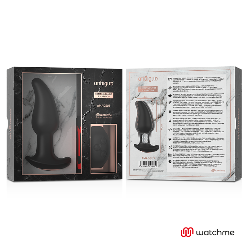 ANBIGUO - WATCHME PLUG ANAL VIBRANT À TÉLÉCOMMANDE AVEC PERLES ROTATIVES AMADEUS