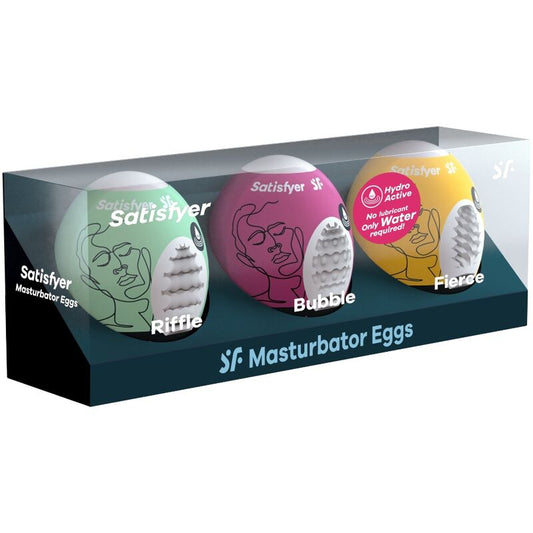 SATISFYER - 3 ŒUFS MASTURBATEURS RIFFLE, BUBBLE ET FIERCE