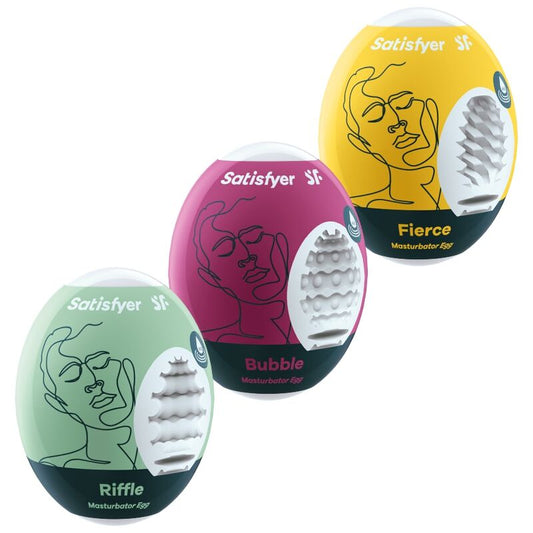 SATISFYER - 3 ŒUFS MASTURBATEURS RIFFLE, BUBBLE ET FIERCE