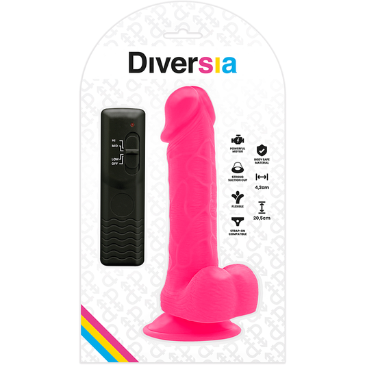 DIVERSIA - PINK VIBRATING FLEXIBLE REALISTIC DILDO 20.5 CM -OR- 4.2 CM