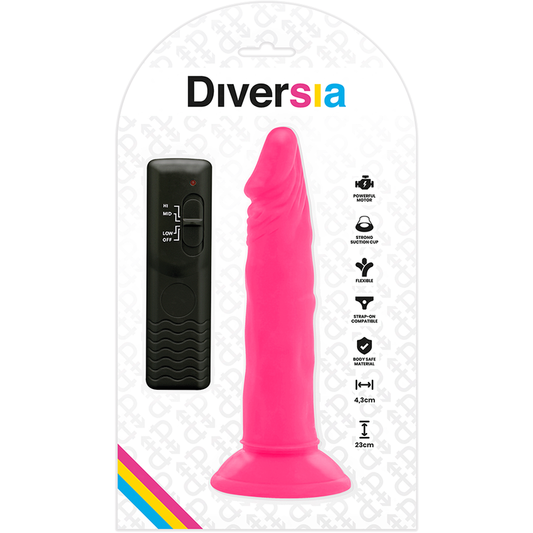 DIVERSIA - PINK VIBRATING FLEXIBLE REALISTIC DILDO 23 CM -OR- 4.3 CM