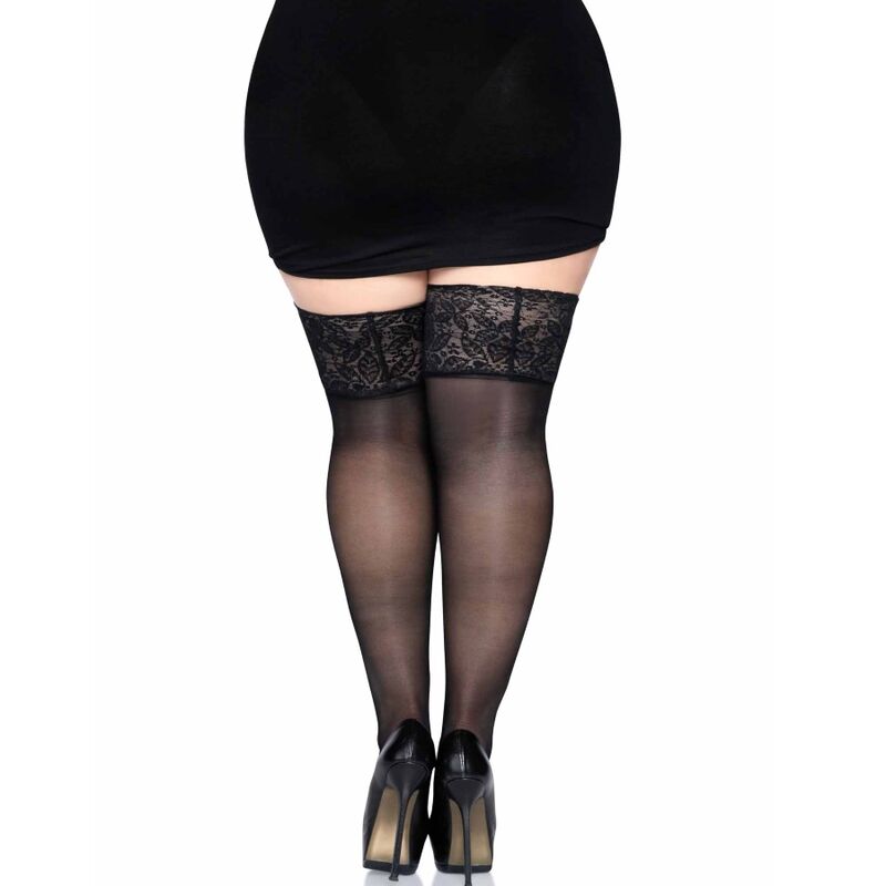 LEG AVENUE BAS AUTOCOLLANTS NOIRS AVEC DENTELLE LARGE TAILLE UNIQUE