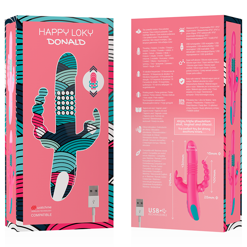 HAPPY LOKY - DONALD TRIPLE STIMULATION : ANAL, POINT G & CLITORIS COMPATIBLE AVEC LA TECHNOLOGIE SANS FIL WATCHME