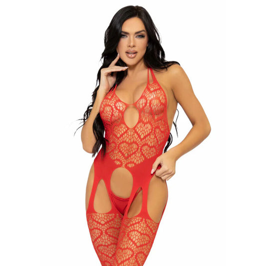 LEG AVENUE - BODYSTOCKING RÉSILLE AVEC BRETELLES TAILLE UNIQUE - NOIR
