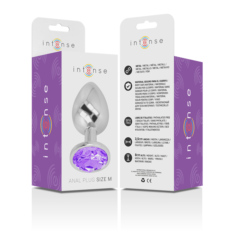 INTENSE - PLUG ANAL EN MÉTAL ALUMINIUM AVEC VERRE VIOLET TAILLE M