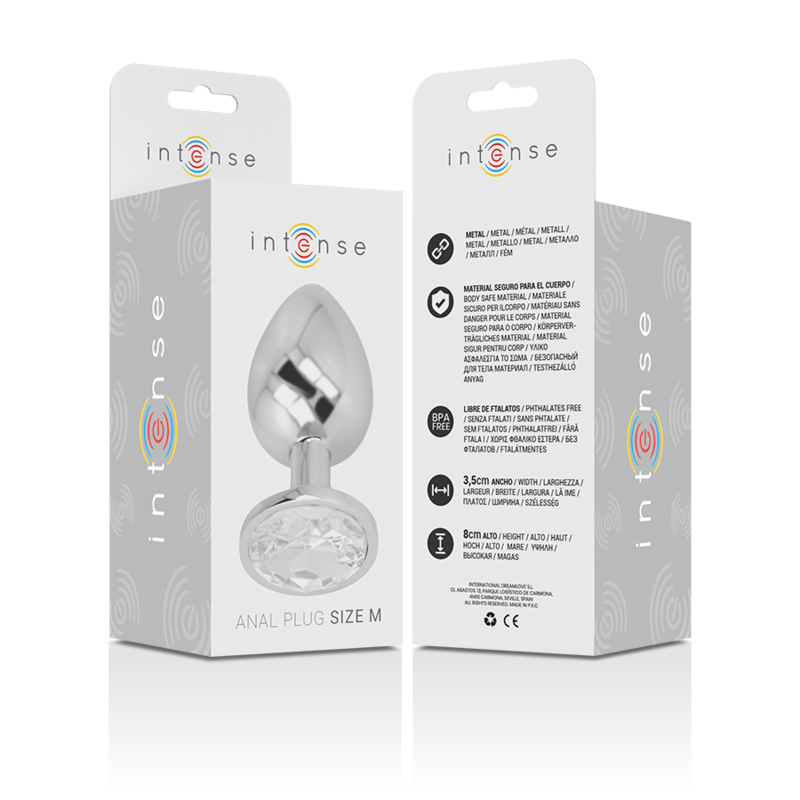 INTENSE - ALUMINUM METAL ANAL PLUG WITH SILVER GLASS SIZE M