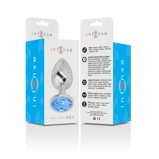 INTENSE - ALUMINUM METAL ANAL PLUG WITH BLUE GLASS SIZE S