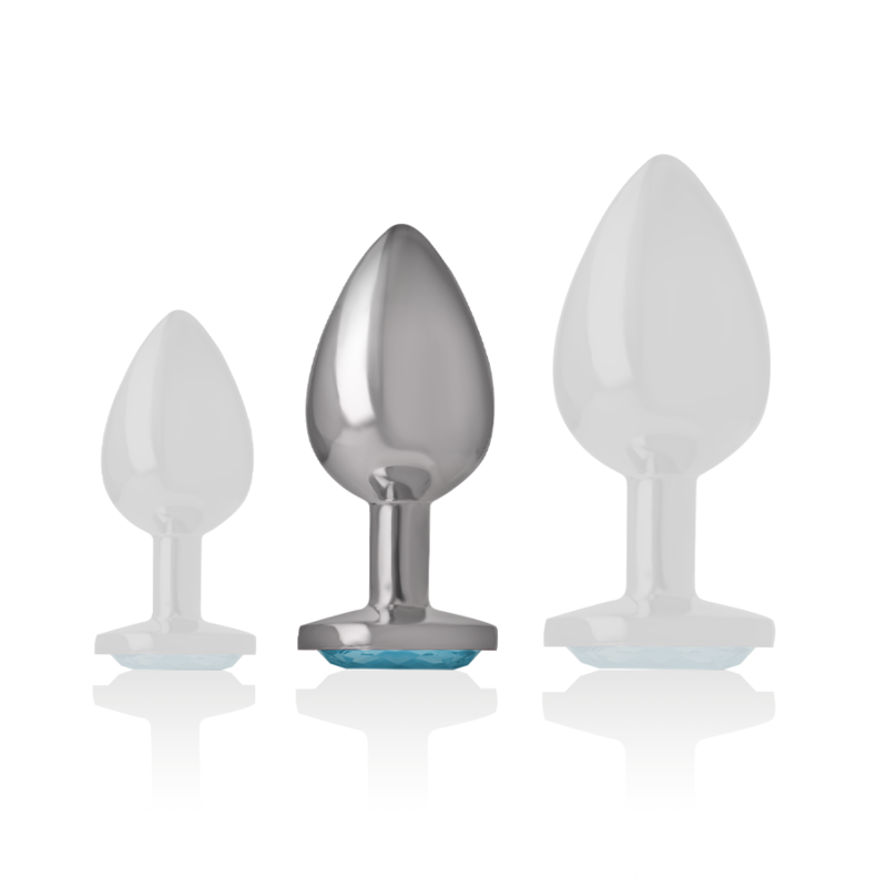 INTENSE - METAL ALUMINUM ANAL PLUG WITH BLUE GLASS SIZE M