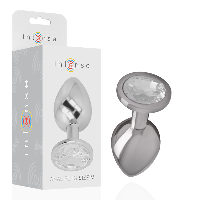 INTENSE - ALUMINUM METAL ANAL PLUG WITH SILVER GLASS SIZE M
