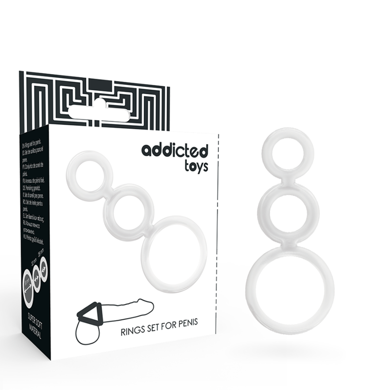 ADDICTED TOYS - ENSEMBLE D'ANNEAU POUR PÉNIS ET TESTICULES TRANSPARENT