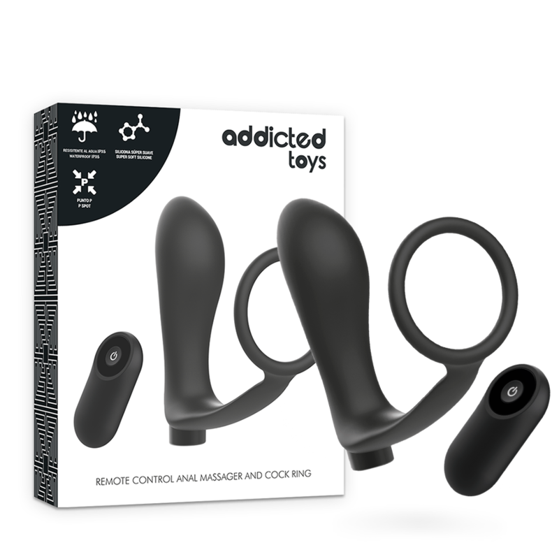ADDICTED TOYS - PLUG ANAL RECHARGEABLE NOIR AVEC TÉLÉCOMMANDE ET ANNEAU PÉNIS
