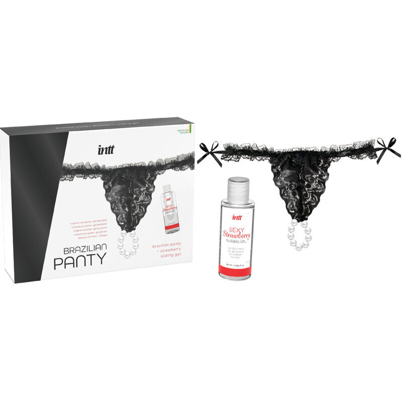 INTT SORT - CULOTTE BRÉSILIENNE NOIRE AVEC PERLES ET GEL LUBRIFIANT 50 ML