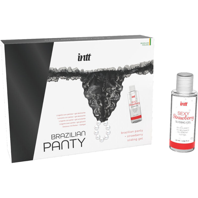 INTT SORT - CULOTTE BRÉSILIENNE NOIRE AVEC PERLES ET GEL LUBRIFIANT 50 ML