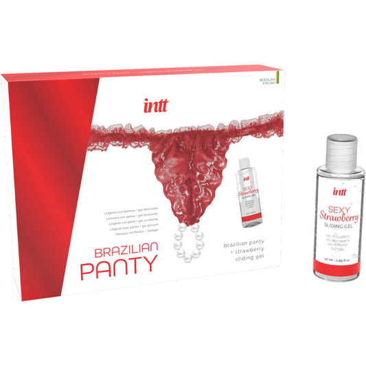 INTT SORT - CULOTTE BRÉSILIENNE ROUGE AVEC PERLES ET GEL LUBRIFIANT 50 ML
