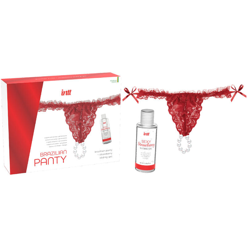INTT SORT - CULOTTE BRÉSILIENNE ROUGE AVEC PERLES ET GEL LUBRIFIANT 50 ML
