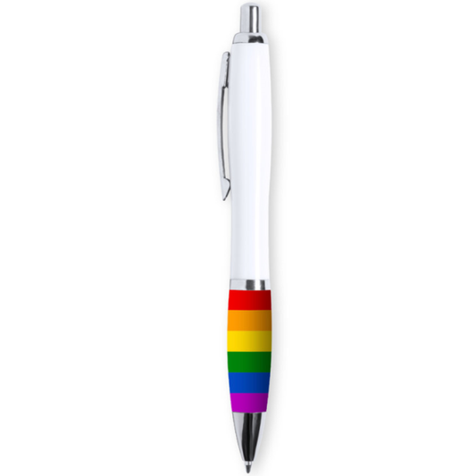 FIERTÉ - STYLO BLANC AVEC DRAPEAU LGBT