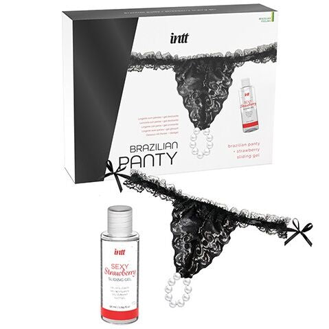 INTT SORT - CULOTTE BRÉSILIENNE NOIRE AVEC PERLES ET GEL LUBRIFIANT 50 ML