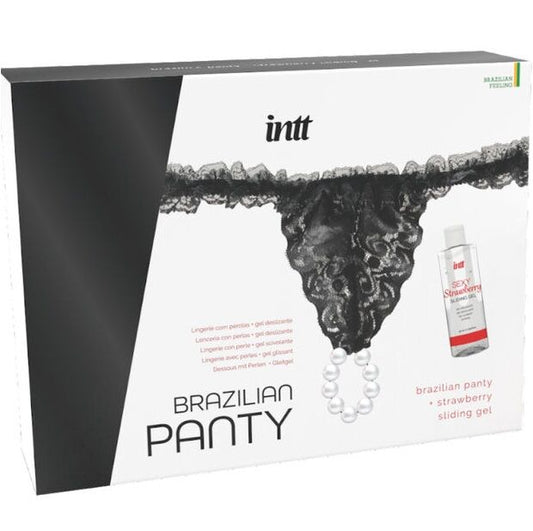 INTT SORT - CULOTTE BRÉSILIENNE NOIRE AVEC PERLES ET GEL LUBRIFIANT 50 ML