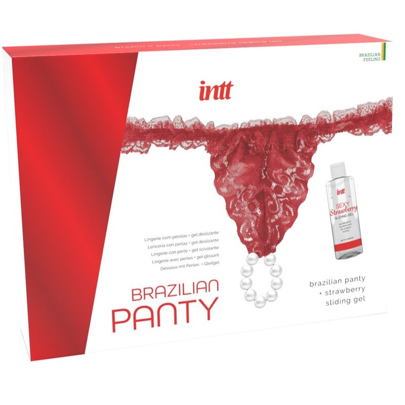 INTT SORT - CULOTTE BRÉSILIENNE ROUGE AVEC PERLES ET GEL LUBRIFIANT 50 ML