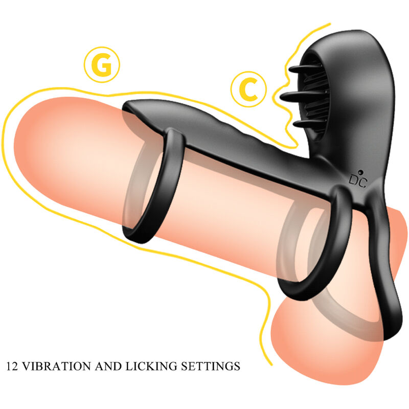 PRETTY LOVE - JAMMY PENIS SLEEVE 12 VIBRATIONS WITH RECHARGEABLE SILICONE TONGUE