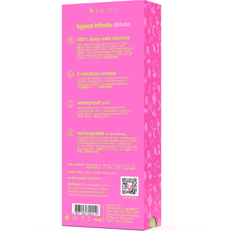 B SWISH - BGOOD INFINITE DELUXE VIBRATEUR RECHARGEABLE EN SILICONE ROSE