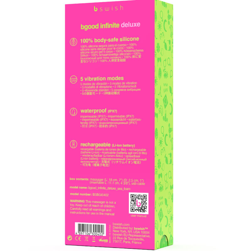 B SWISH - BGOOD INFINITE DELUXE VIBRATEUR RECHARGEABLE EN SILICONE BLEU