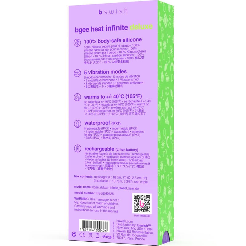 B SWISH - BGEE HEAT INFINITE DELUXE VIBRATEUR RECHARGEABLE EN SILICONE LAVANDE