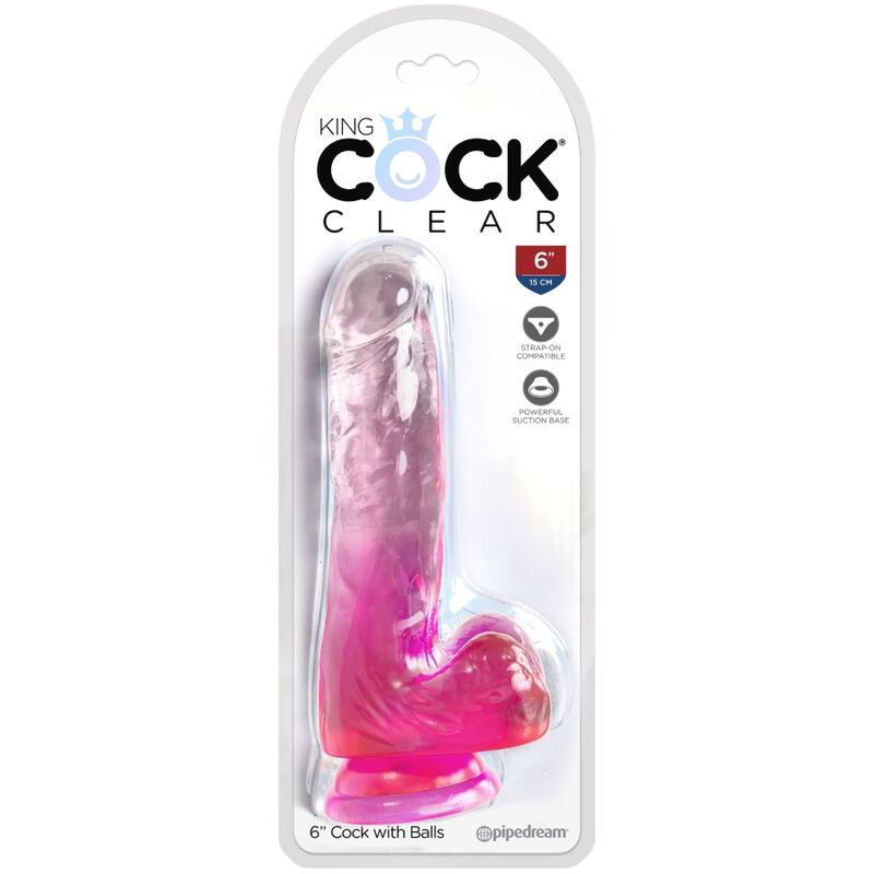 KING COCK - PÉNIS RÉALISTE TRANSPARENT AVEC TESTICULES 13,5 CM ROSE