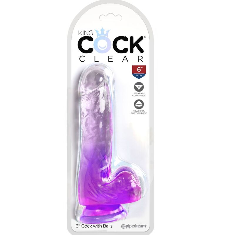 KING COCK - PÉNIS RÉALISTE TRANSPARENT AVEC TESTICULES 13,5 CM VIOLET