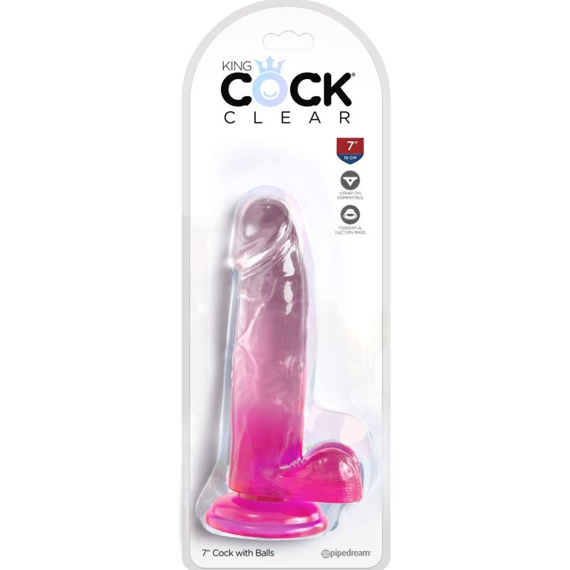 KING COCK - PÉNIS RÉALISTE TRANSPARENT AVEC TESTICULES 15,2 CM ROSE