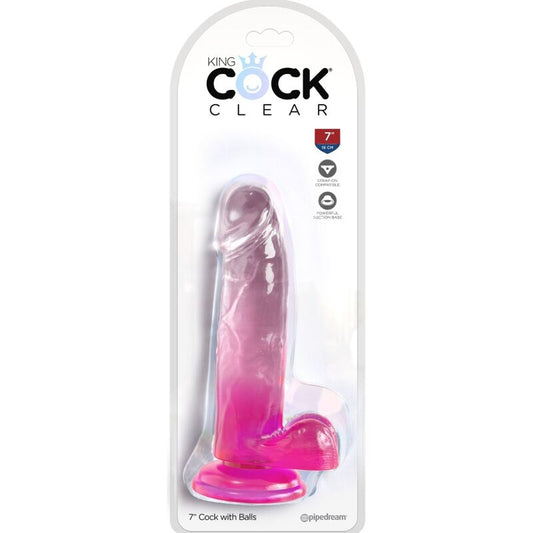 KING COCK - PÉNIS RÉALISTE TRANSPARENT AVEC TESTICULES 15,2 CM ROSE