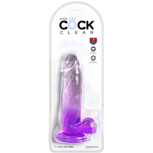 KING COCK - PÉNIS RÉALISTE TRANSPARENT AVEC TESTICULES 15,2 CM VIOLET