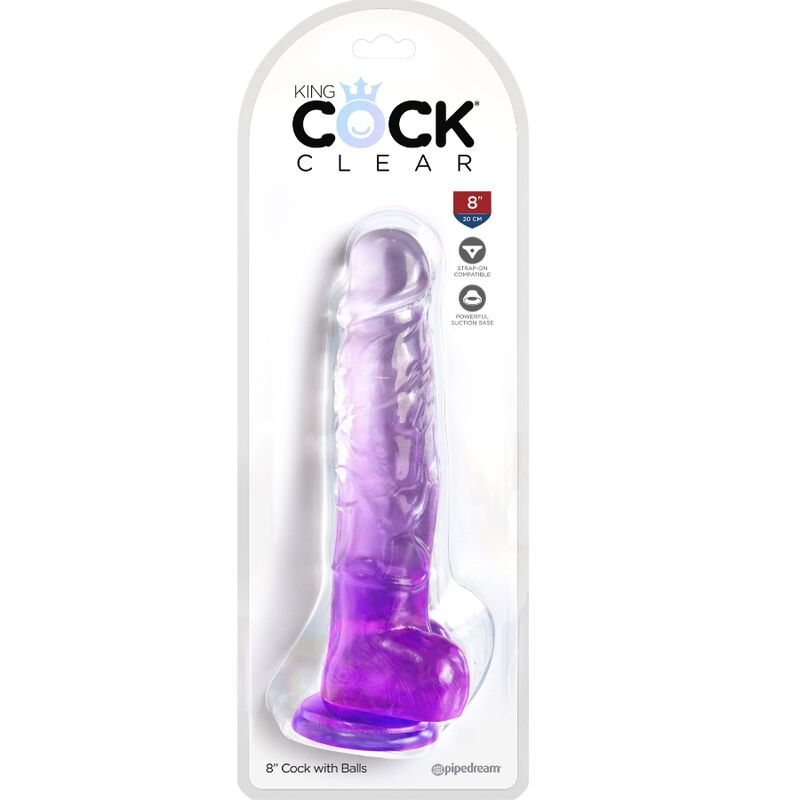KING COCK - PÉNIS RÉALISTE TRANSPARENT AVEC TESTICULES 16,5 CM VIOLET