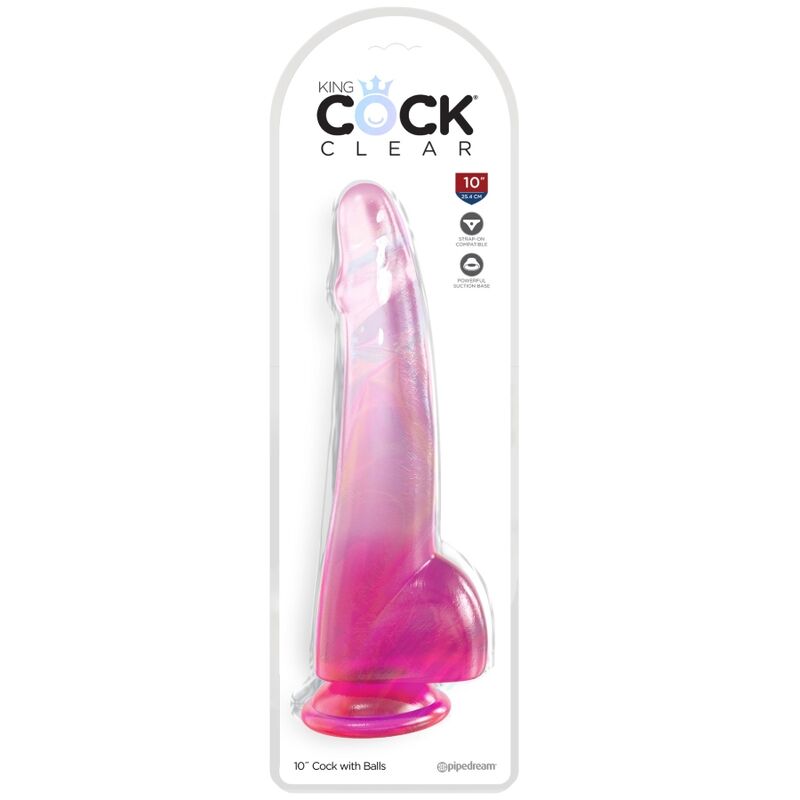 KING COCK - GODE TRANSPARENT AVEC TESTICULES 19 CM ROSE
