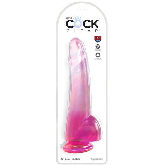 KING COCK - GODE TRANSPARENT AVEC TESTICULES 19 CM ROSE