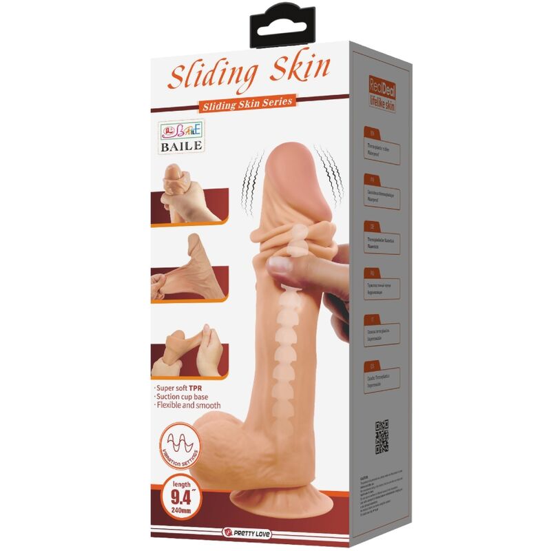 PRETTY LOVE - SÉRIE SLIDING SKIN GODE RÉALISTE AVEC VENTOUSE PEAU COULISSANTE NATURELLE TÉLÉCOMMANDE 24 CM