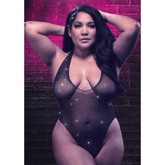 CALEXOTICS - RADIANCE BODYSUIT WITH DEEP V-NECK AND BEADS, PLUS SIZE