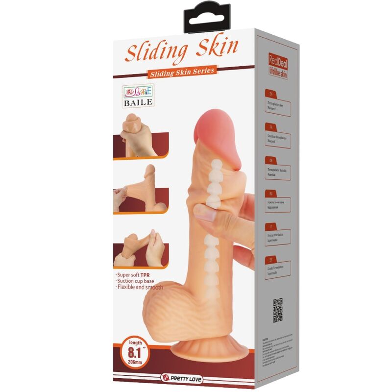 PRETTY LOVE - SÉRIE PEAU COULISSANTE GODE RÉALISTE AVEC VENTOUSE PEAU COULISSANTE 20,6 CM