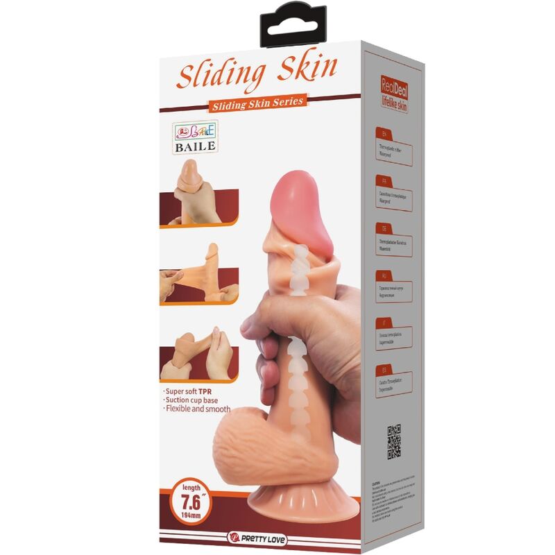 PRETTY LOVE - SÉRIE PEAU COULISSANTE GODE RÉALISTE AVEC VENTOUSE PEAU COULISSANTE 19,4 CM