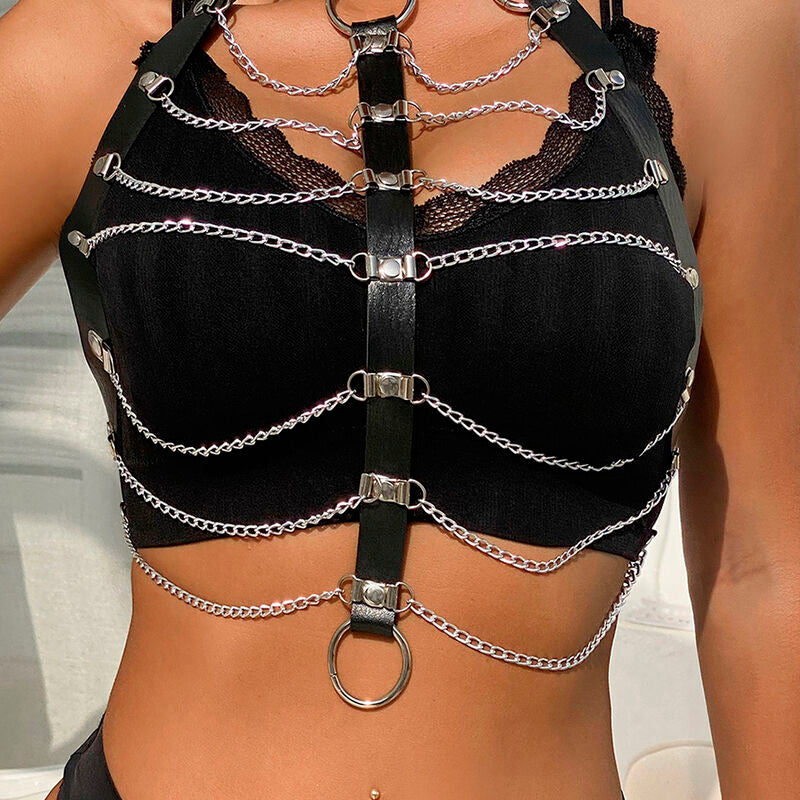 SUBBLIME - HARNAIS DE POITRINE CHAÎNE CUIR NOIR TAILLE UNIQUE