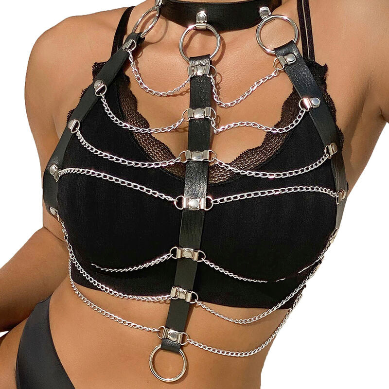 SUBBLIME - HARNAIS DE POITRINE CHAÎNE CUIR NOIR TAILLE UNIQUE