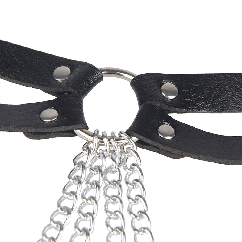 SUBBLIME - CEINTURE CHAÎNE ANNEAU EN CUIR NOIR TAILLE UNIQUE