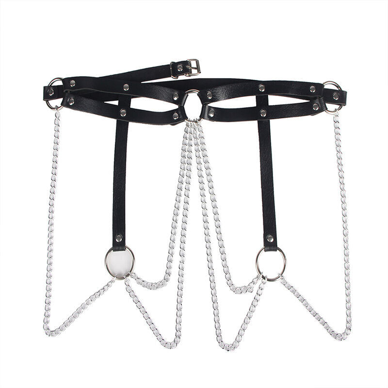SUBBLIME - CEINTURE CHAÎNE ANNEAU EN CUIR NOIR TAILLE UNIQUE