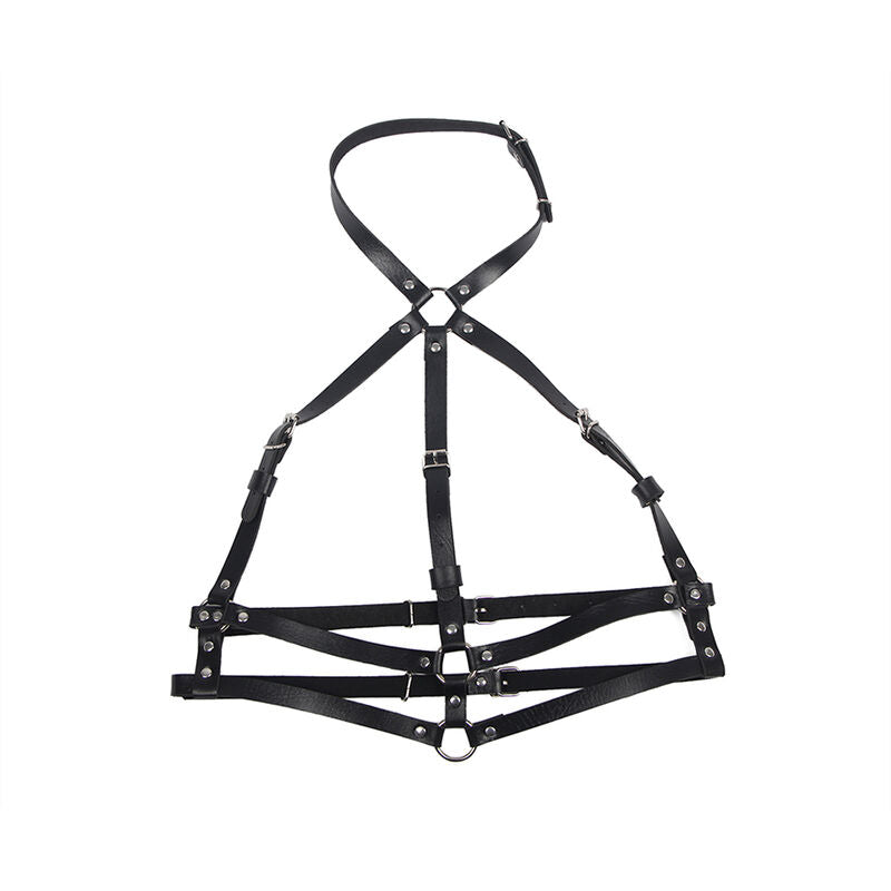 SUBBLIME - HARNAIS DE POITRINE EN CUIR NOIR AVEC ANNEAU TAILLE UNIQUE