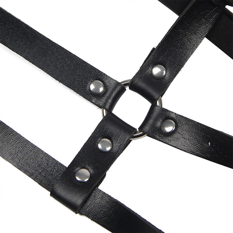 SUBBLIME - HARNAIS DE POITRINE EN CUIR NOIR AVEC ANNEAU TAILLE UNIQUE