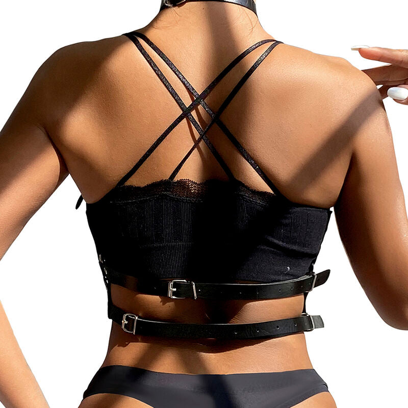 SUBBLIME - HARNAIS DE POITRINE EN CUIR NOIR AVEC ANNEAU TAILLE UNIQUE