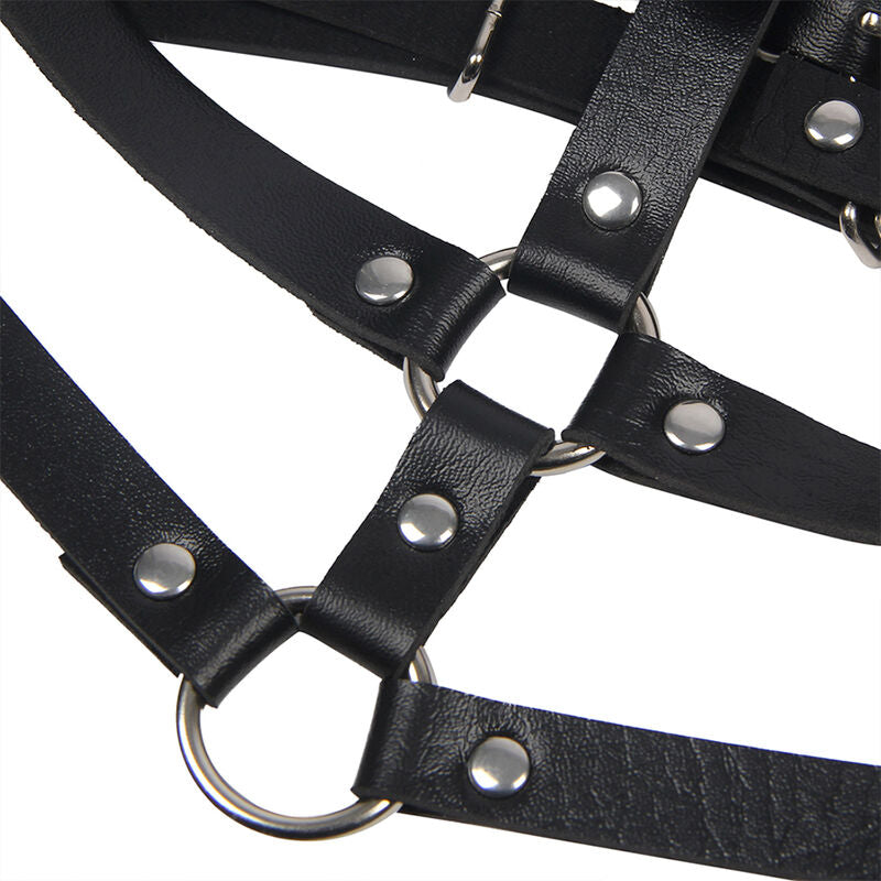 SUBBLIME - HARNAIS DE POITRINE EN CUIR NOIR AVEC ANNEAU TAILLE UNIQUE