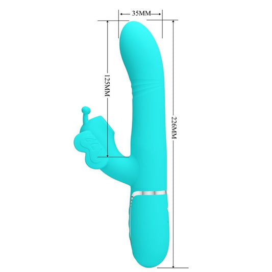 PRETTY LOVE - VIBRATEUR LAPIN MULTIFONCTION 4 EN 1 PAPILLON VERT AQUA