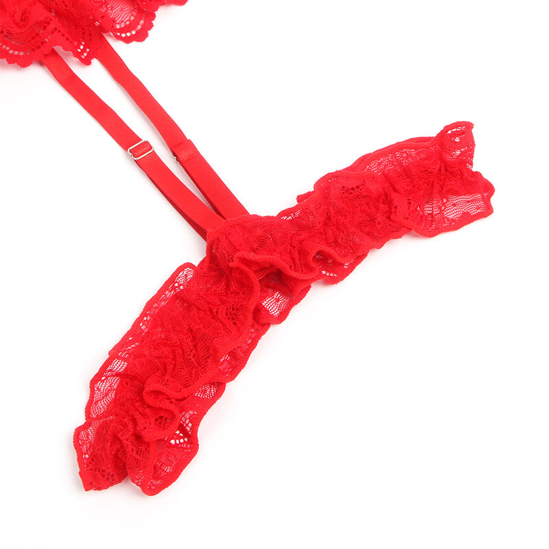 SUBBLIME - TEDDY AVEC JARRETELLE, DÉTAIL DENTELLE ET BRETELLES, ROUGE S/M