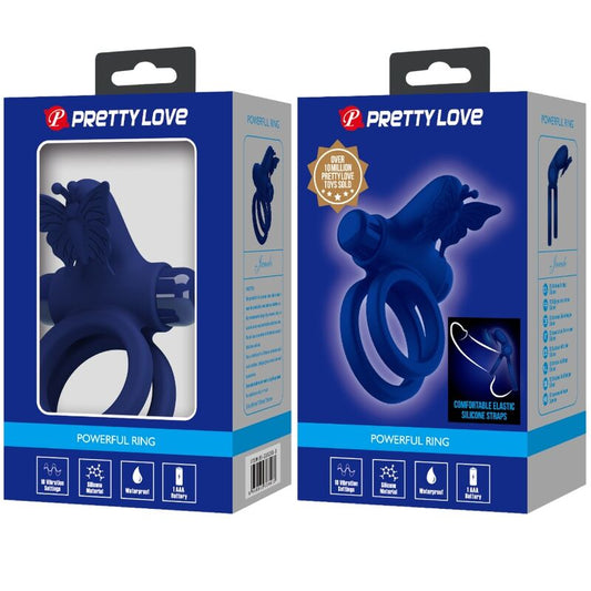 PRETTY LOVE - JAMELE DOUBLE ANNEAU AVEC VIBRATION ET STIMULATEUR PAPILLON BLEU